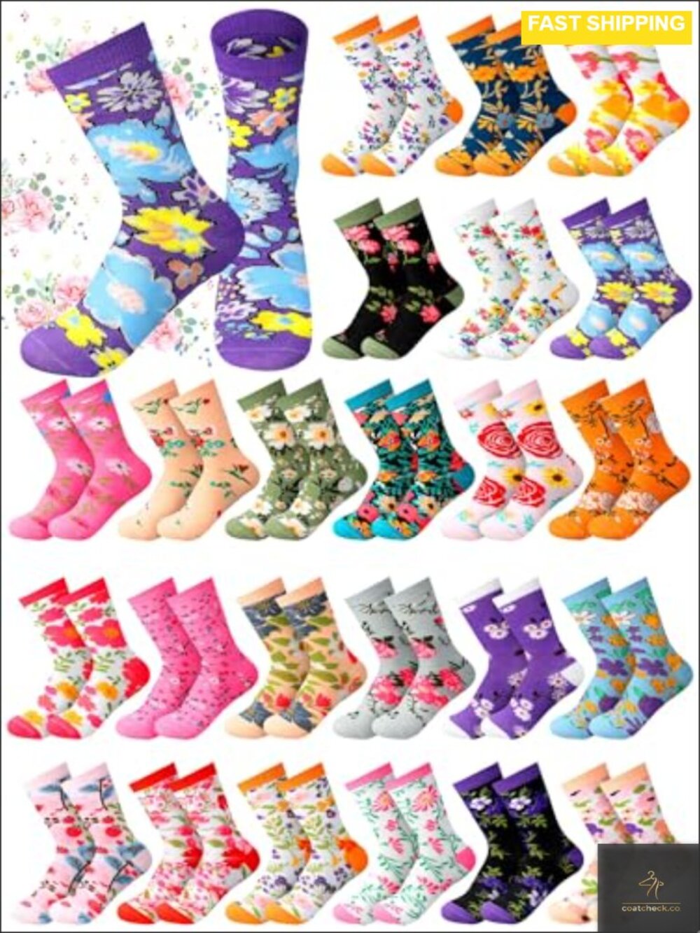 24 Pairs Flower Socks Novelty Funny Gifts for Women Crew